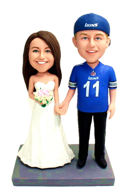 Custom cake toppers personalized figurines in Lions jersey